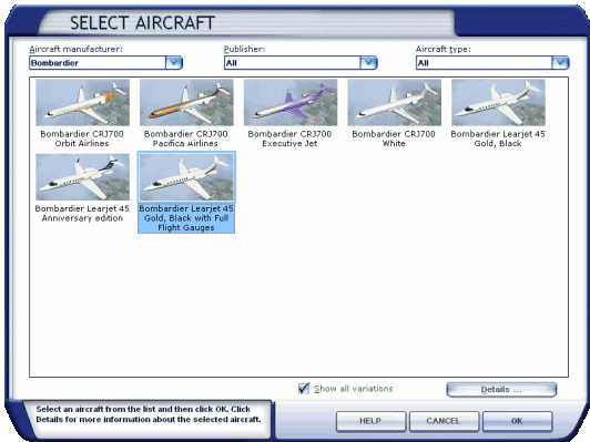 Selecting the right aircraft in FSX